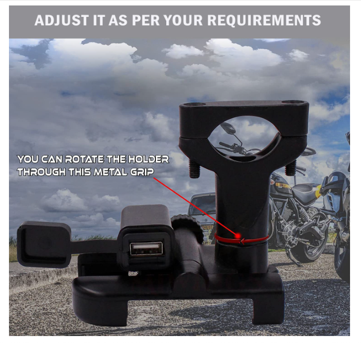 Bike Mount Holder With Charger Navigation 360 Degree Rotation Mirror Cradle for All Smartphones Bicycle, Motorcycle, Scooty (Black)