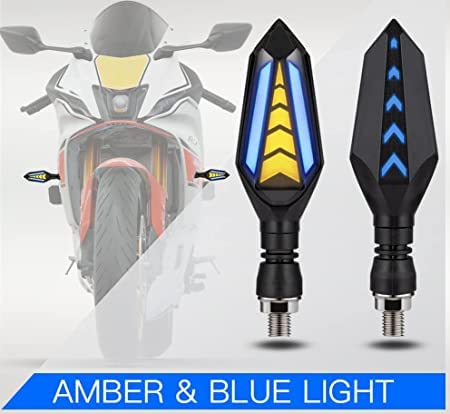 Imported Original Waterproof Arrow Running Blinker Bright LED Indicators Universal For All Bike Models Motorcycle Turn Signal Lights (Pack of 2, Yellow With Blue)