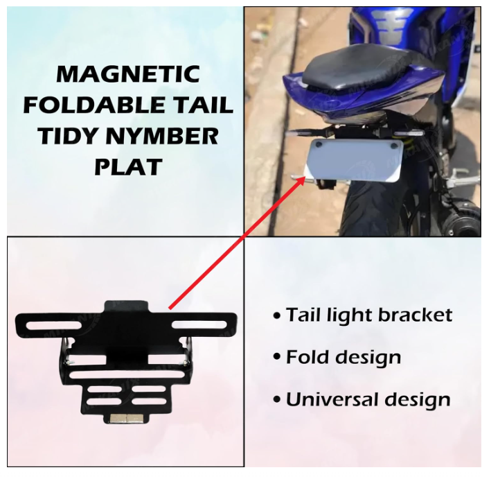 Premium Magnetic Foldable Tail Tidy/Bike Number Plate Holder for All Universal Bikes